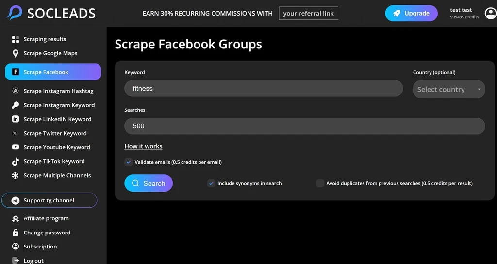 socleads scrape Facebook groups